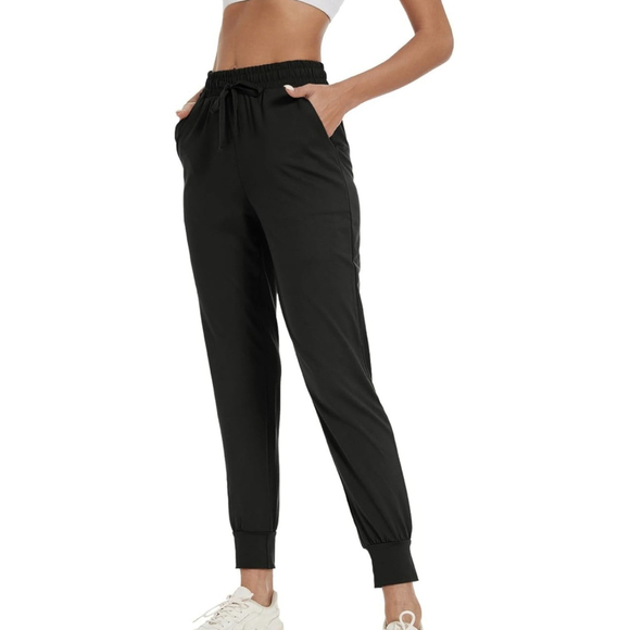 BATHRINS Pants - Women Tapered Joggers w Pockets – Casual Yoga High Waist Sweatpants Black. SZ M